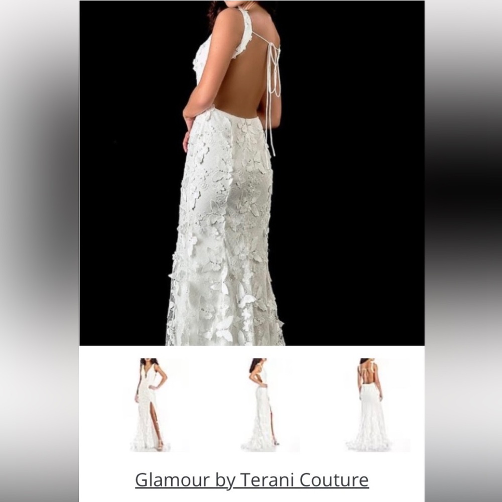 Glamour by Terani Couture ivory butterfly prom dress formal wedding dress Sz 6